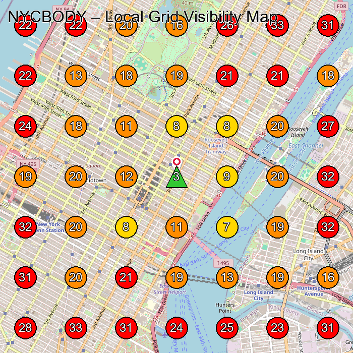 NYCBODY GeoGrid visibility map for Medical Spa in New York